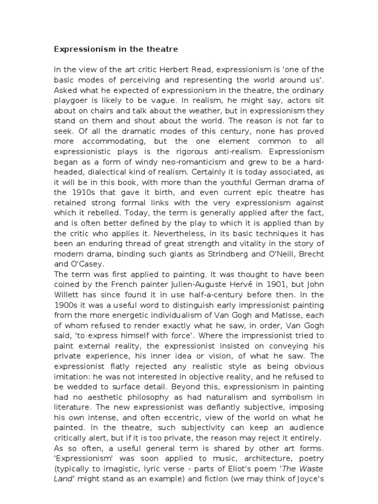 Understanding Expressionism in Theatre | PDF | Expressionism | Theatre