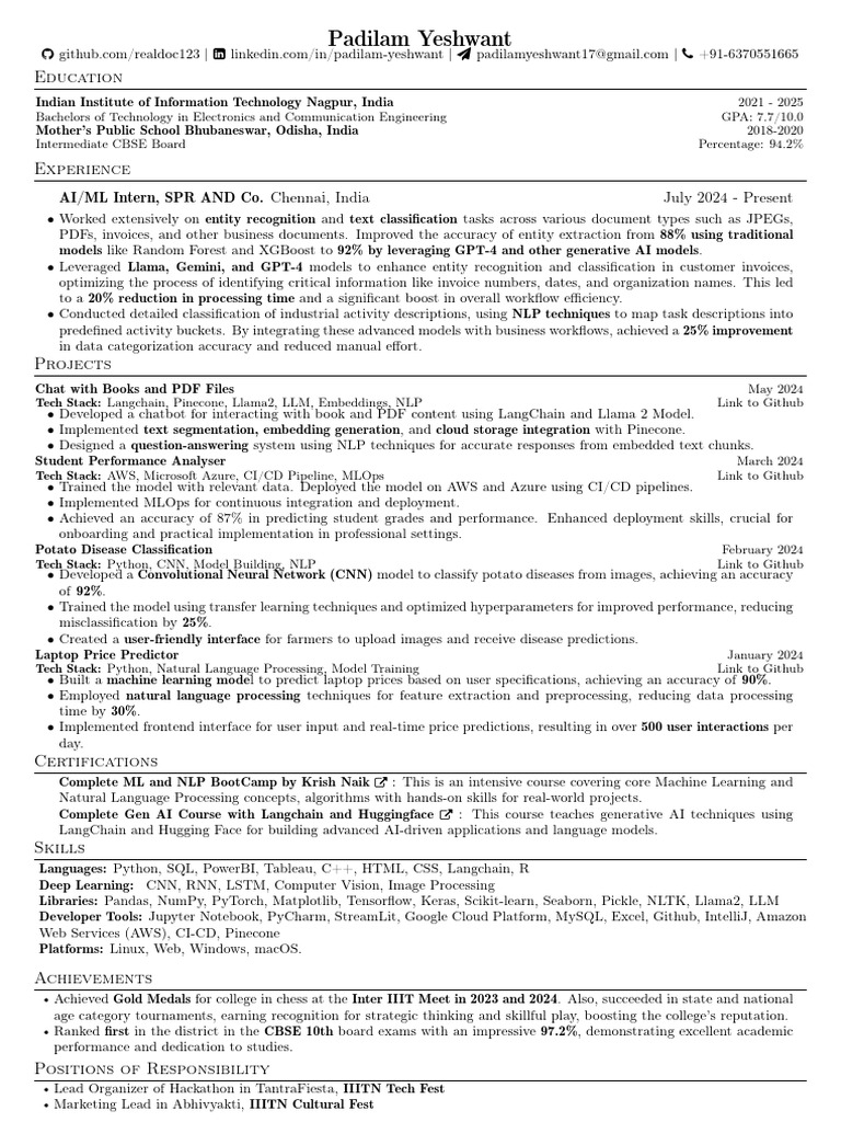 AI/ML Intern Profile and Projects | PDF | Machine Learning | Artificial ...