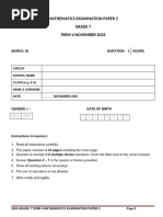 Grade 7 Mathematics Term 2 Exam 2024 | PDF | Mathematics | Arithmetic