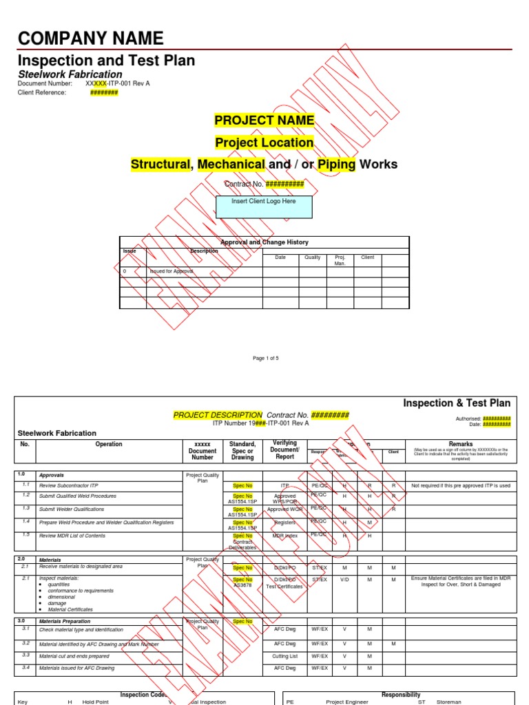 ITP for Steelwork Fabrication | PDF | Metal Fabrication | Welding