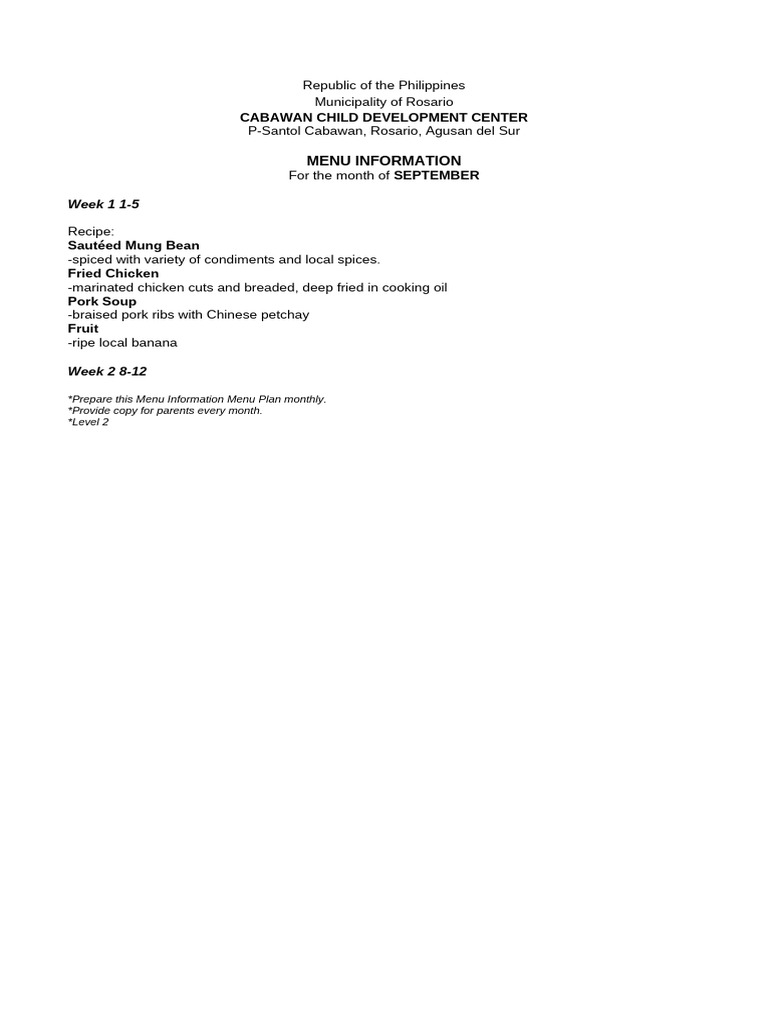 CDC CDW Written Menu Information | PDF