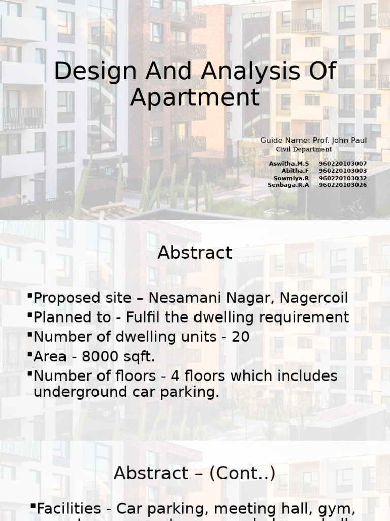 Apartment Design and Analysis Overview | PDF