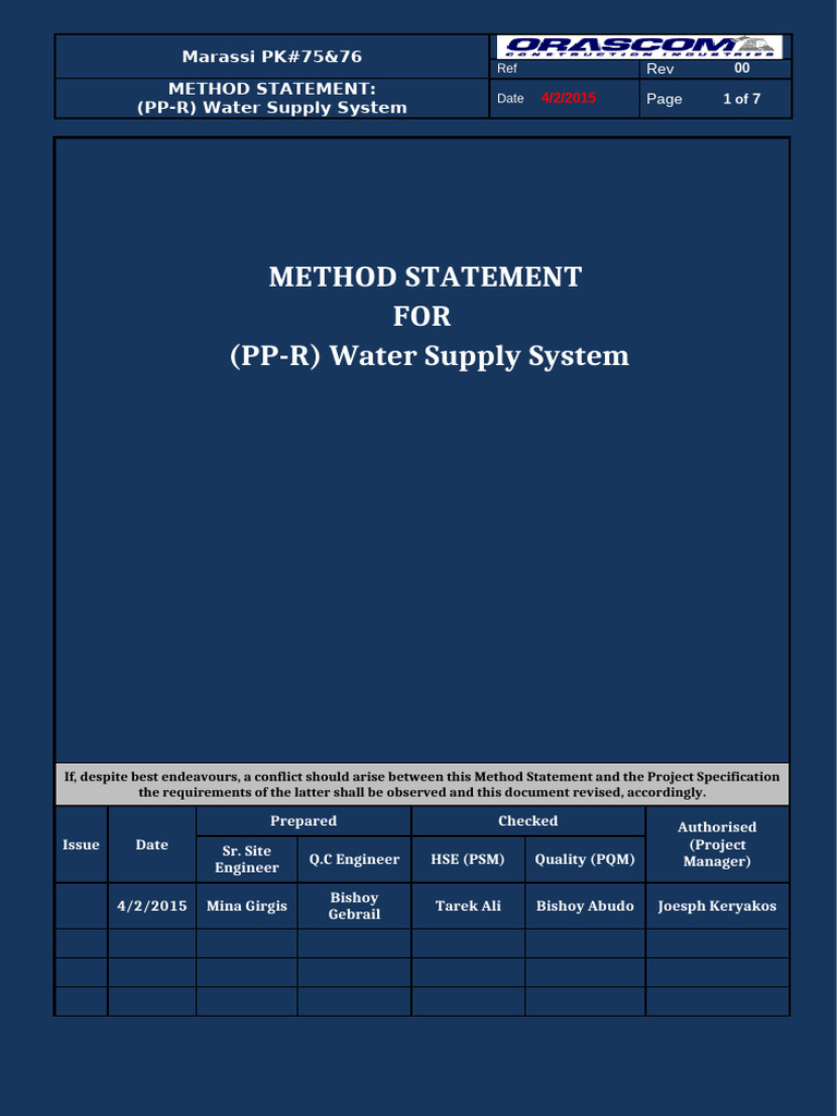 PP-R Water Supply Method Statement | PDF | Pipe (Fluid Conveyance ...
