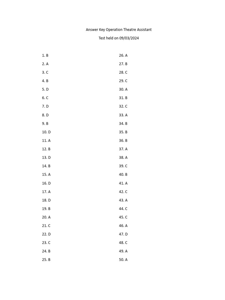 Operation Theatre Assistant Test Answers Pdf