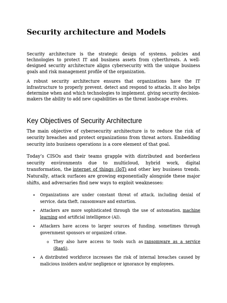 Security Architecture: Key Models & Benefits | PDF | Security ...
