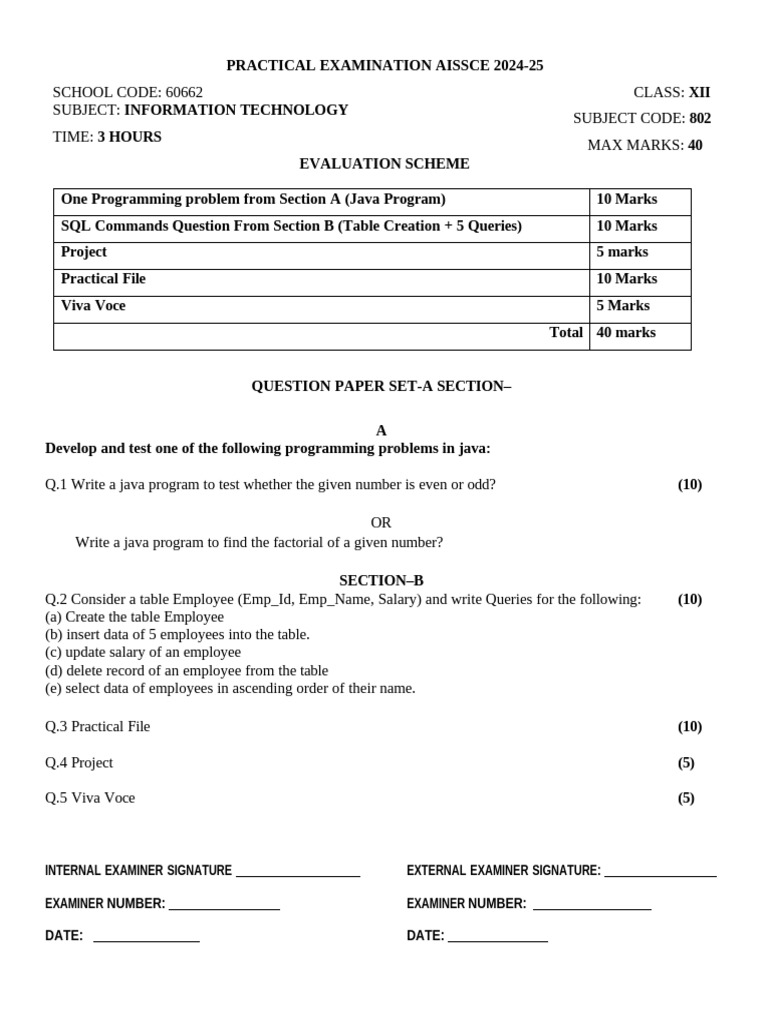 AISSCE 2024-25 Question Paper IT Practical' MAPPLES | PDF | Sql | Data ...