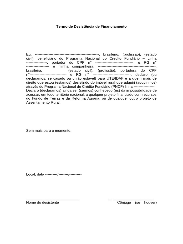 Termo de Desistência de Financiamento | PDF