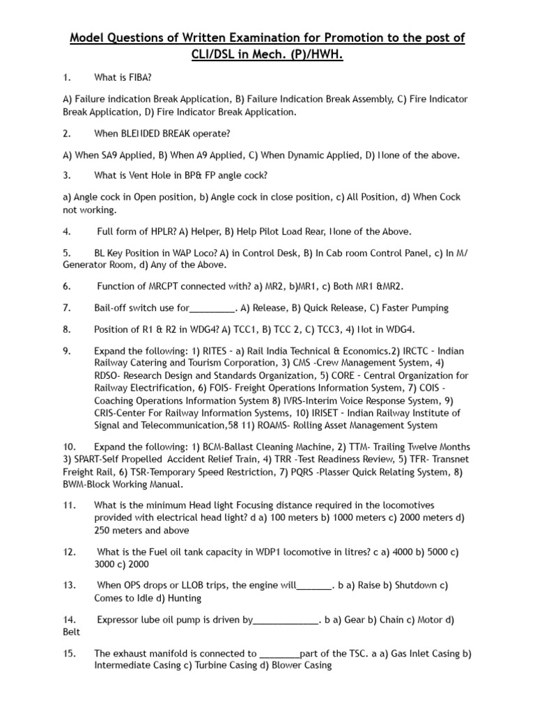 Exam Questions for CLI/DSL Promotion | PDF | Mechanical Engineering ...