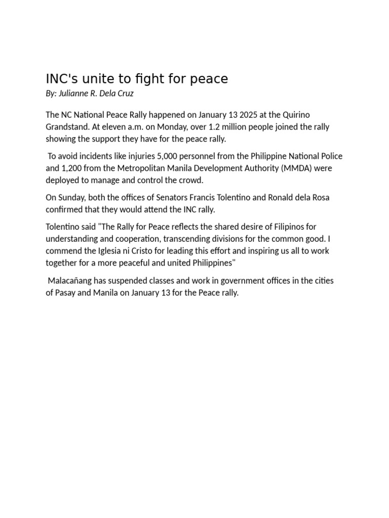 INC Leads 1.2M Peace Rally in Manila | PDF