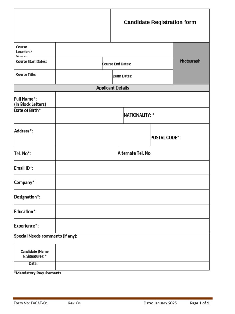 FVCAT Applicant Registration Form - RTF - 2 | PDF