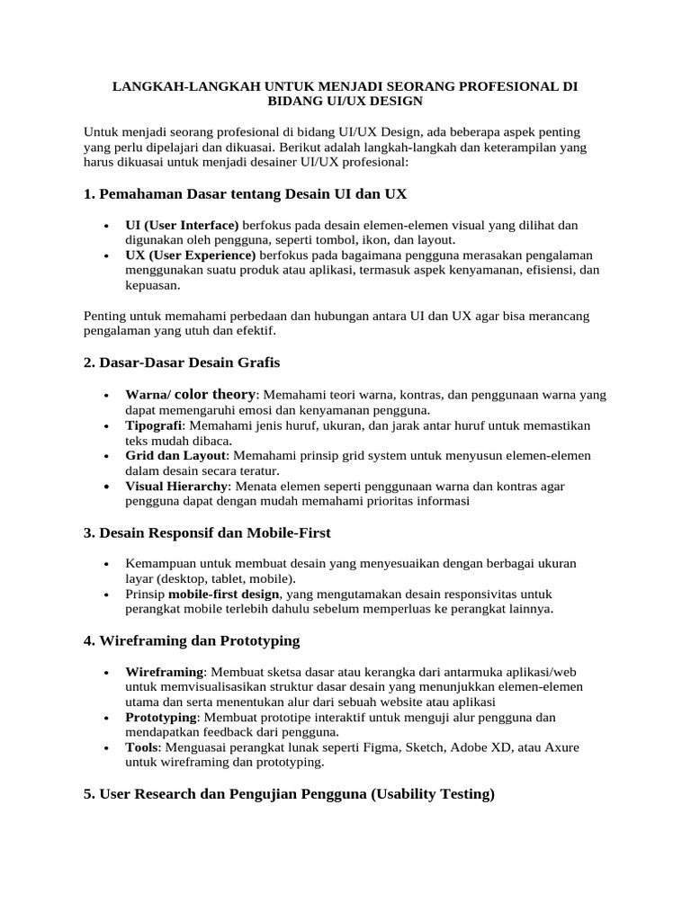 Langkah Menjadi Desainer UI/UX Profesional | PDF