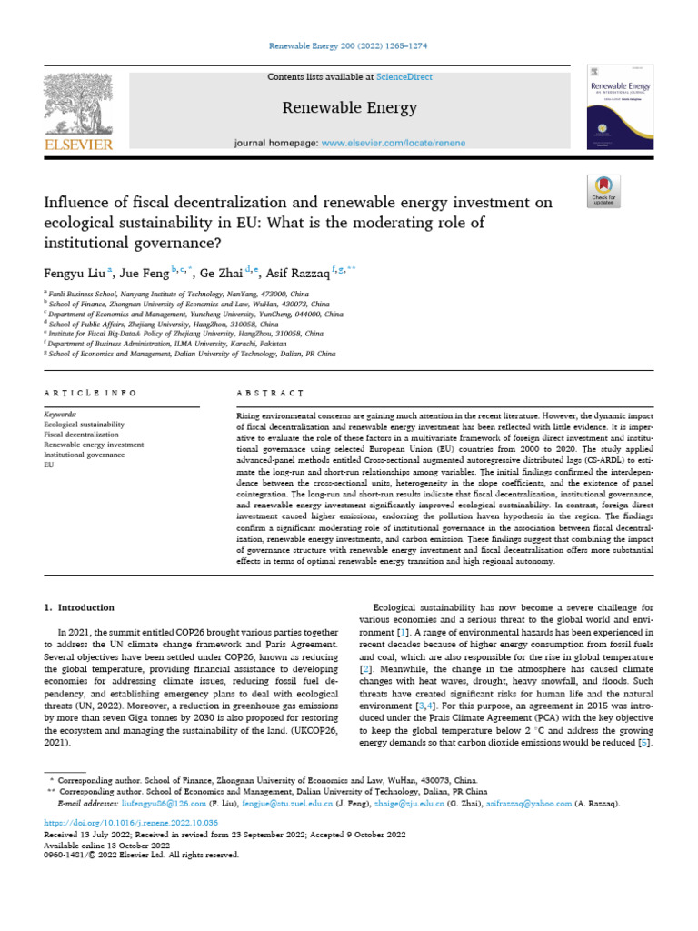 Fiscal Decentralization Index Paper | PDF | Sustainability | Economic ...