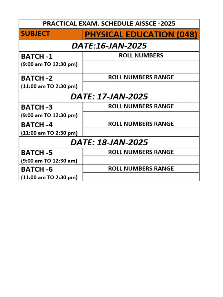 AISSCE 2025 Physical Education Exam Schedule | PDF