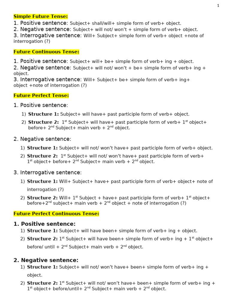 Future Tense Sentence Structures Guide | PDF