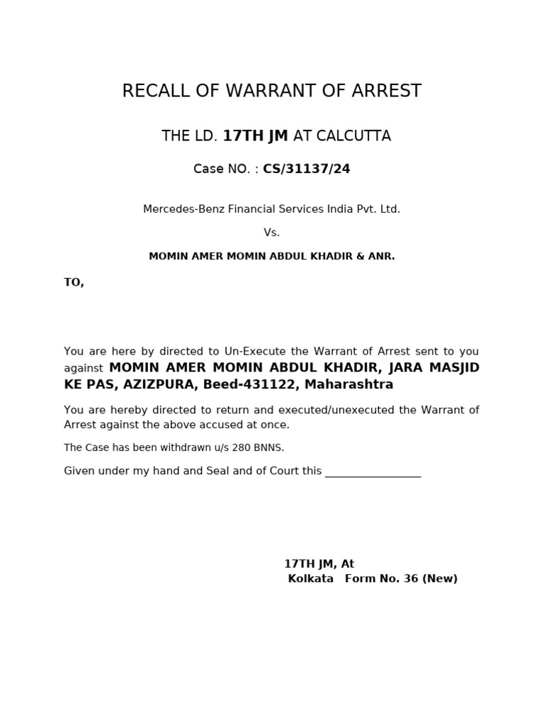 Recall Of Warrant Of Arrest PDF 1