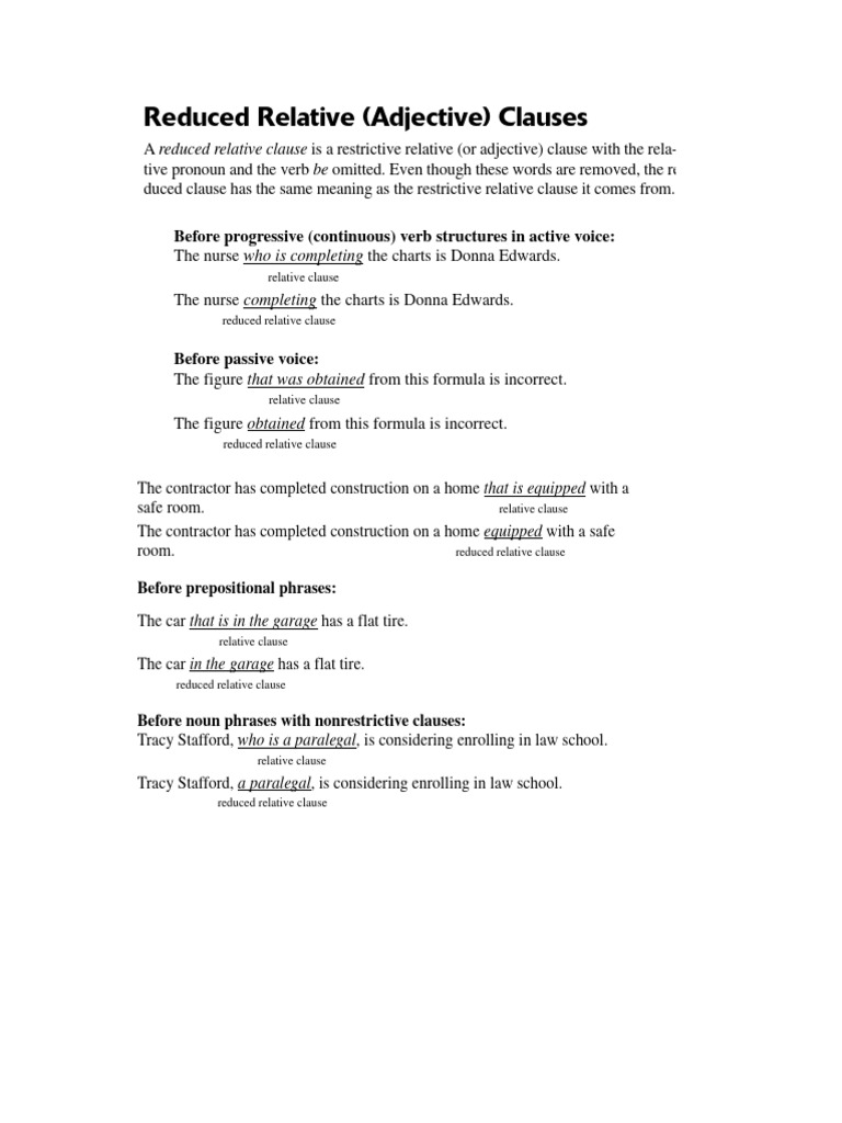 Reduced Relative Clauses | PDF | Adverb | Clause