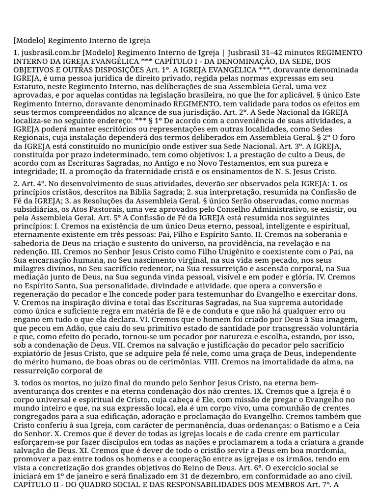Regimento Interno da Igreja Evangélica | PDF | Conselho de Segurança ...