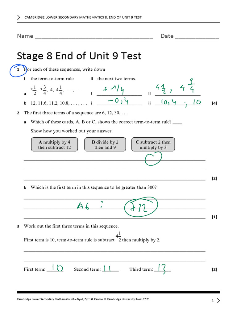 Stage 8 End of Unit 9 Test | PDF