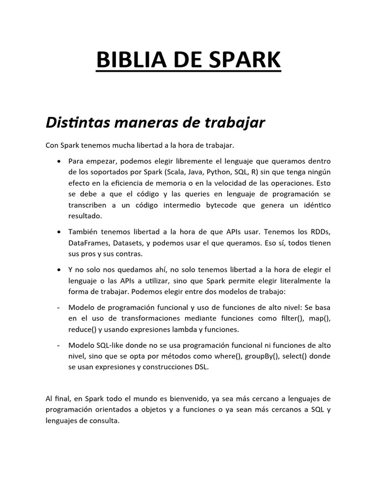 Biblia de Spark y SparkSQL 3 | PDF | SQL | Apache Spark