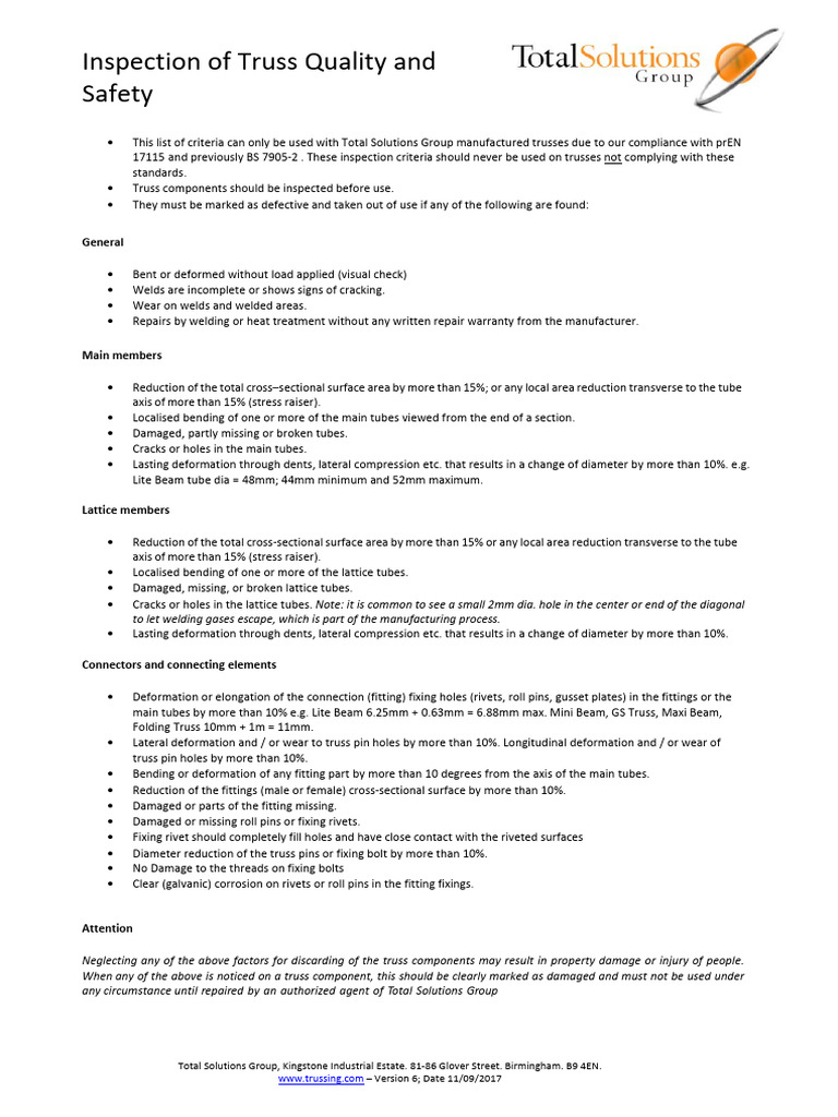 Truss Welding Quality Inspection Guide | PDF | Bending | Truss