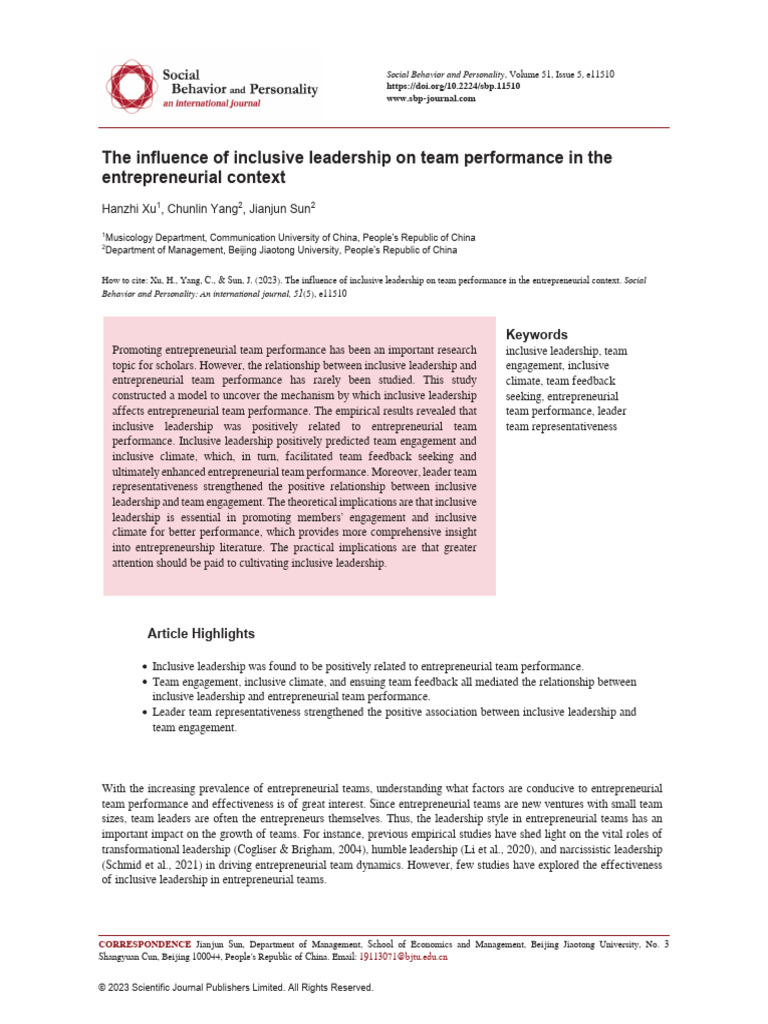 The Influence of Inclusive Lea | PDF | Leadership | Social Psychology