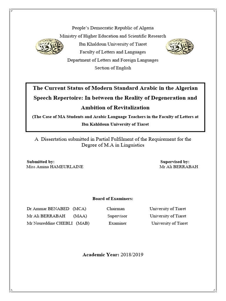 Modern Standard Arabic in Algeria: Status & Challenges | PDF | Arabic ...