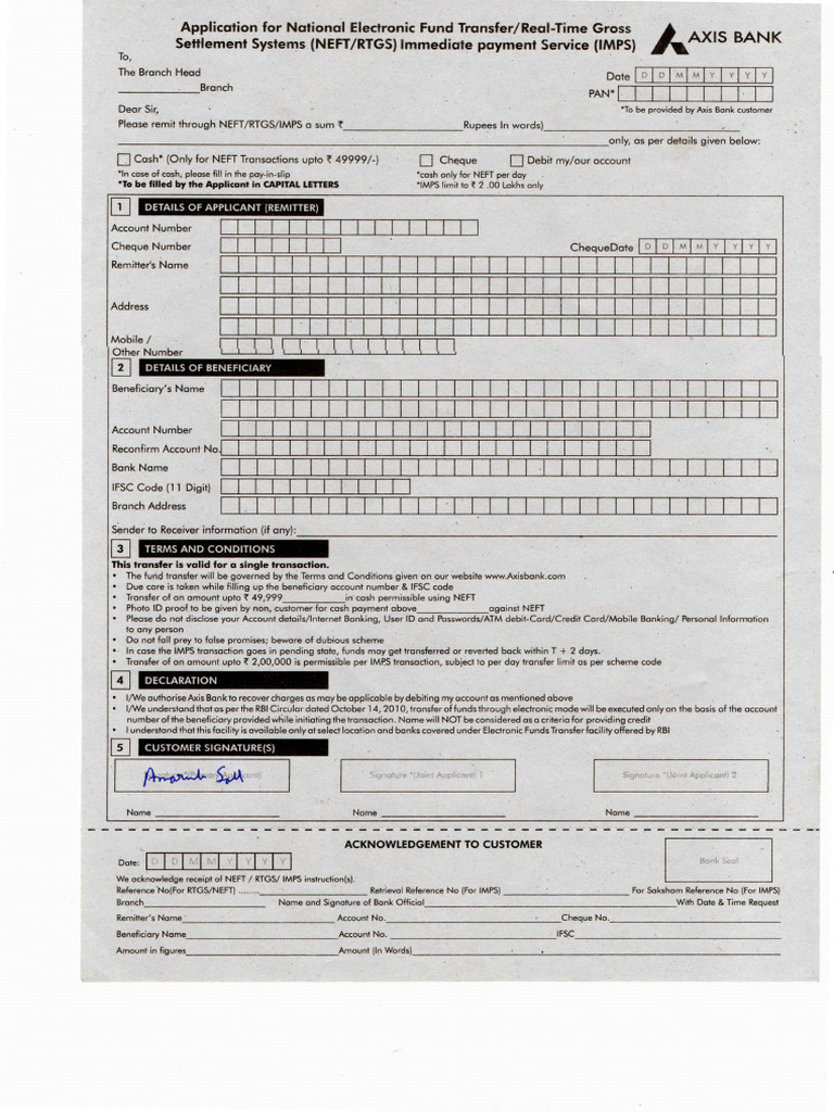 NEFT RTGS Form | PDF