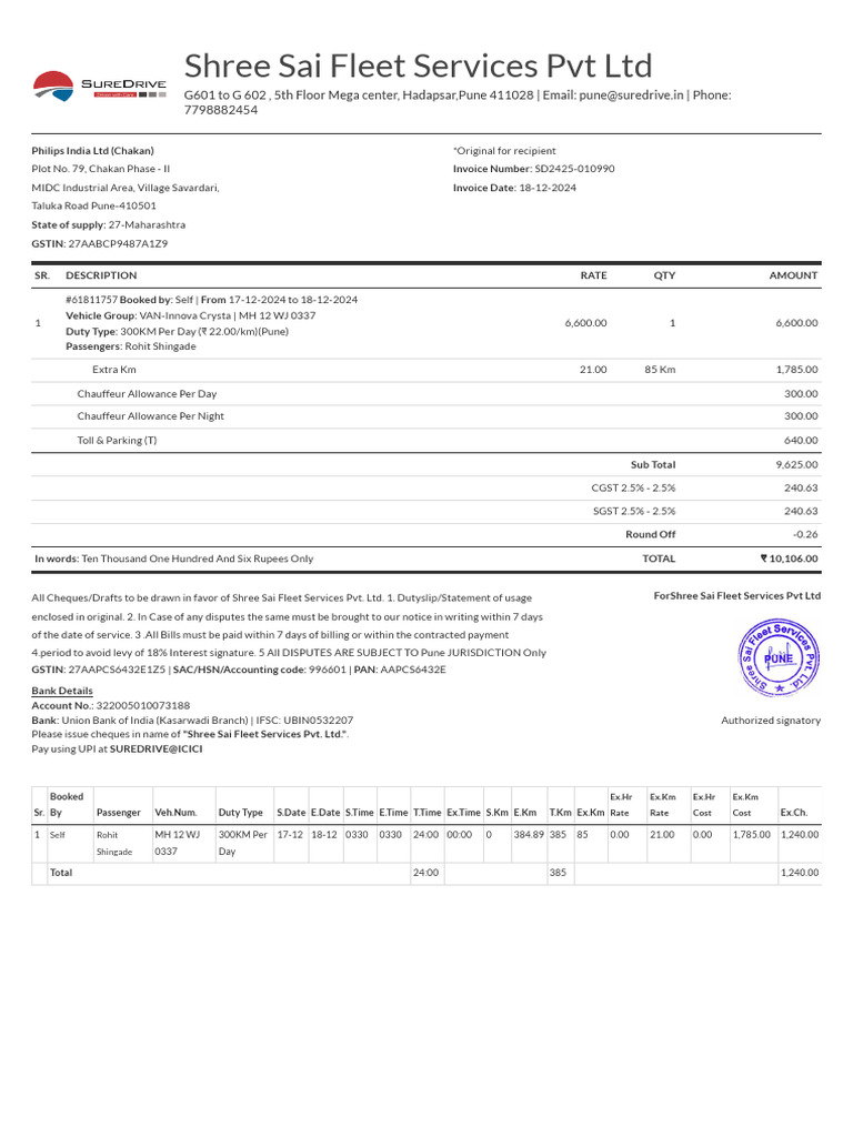 Invoice for Van Rental Services | PDF | Cheque | Payments