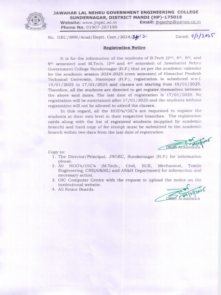 JNGEC Admission Registration Notice 2024 | PDF