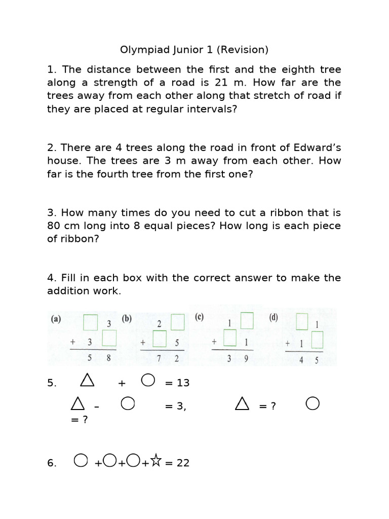 Junior's Height Calculation in Maths Olympiad | PDF