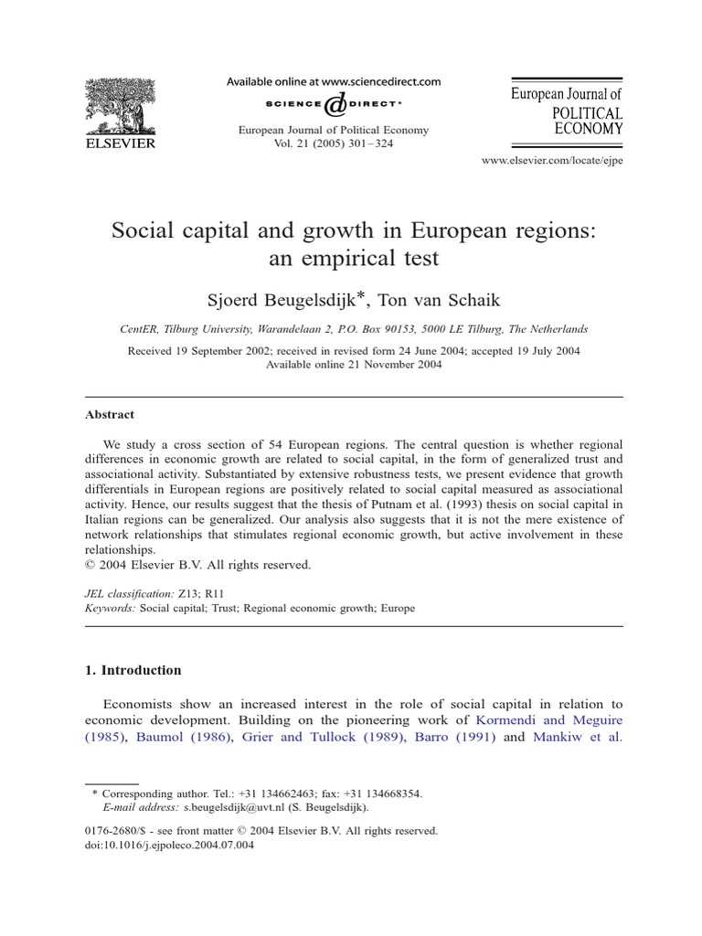 Social Capital and Growth in European Regions | PDF | Social Capital ...