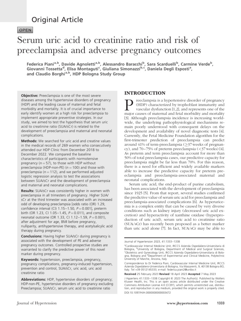 Uric Acid Ratio and Preeclampsia Risk | PDF | Childbirth | Medical ...