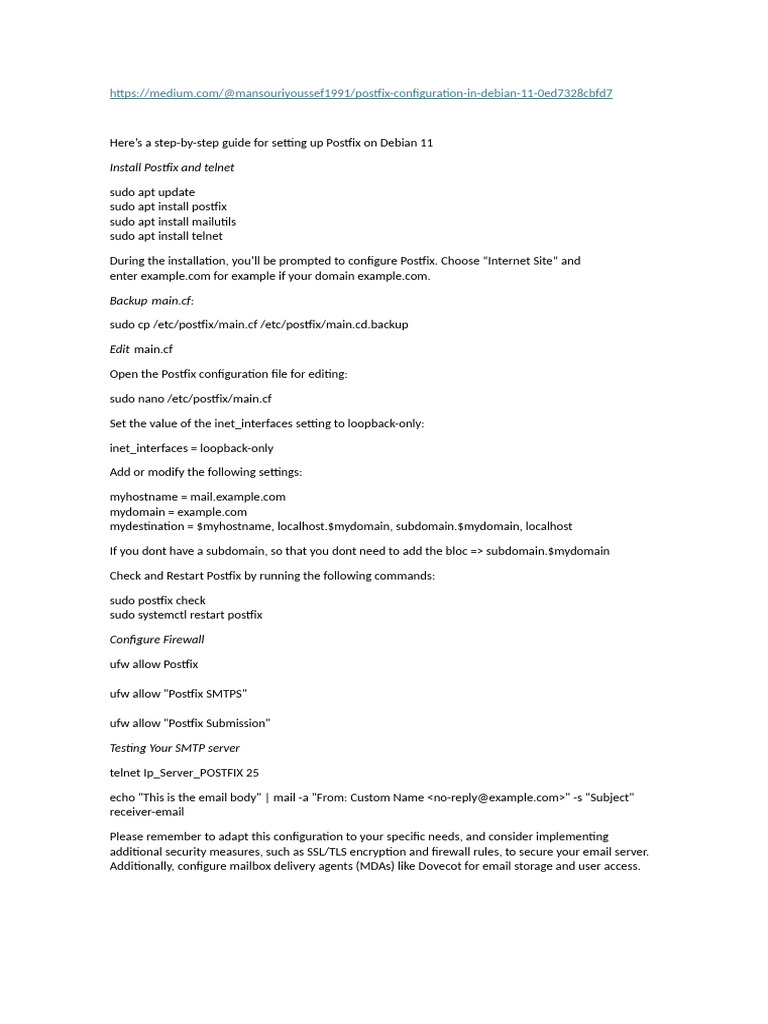 Postfix Setup Guide for Debian 11 | PDF