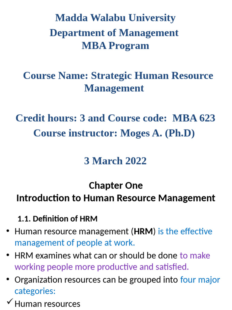 Chapter 1 - Introduction To HRM | PDF | Human Resource Management ...