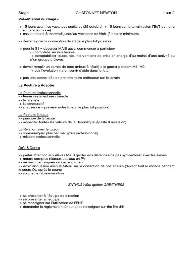 Guide Pratique pour un Stage Réussi | PDF