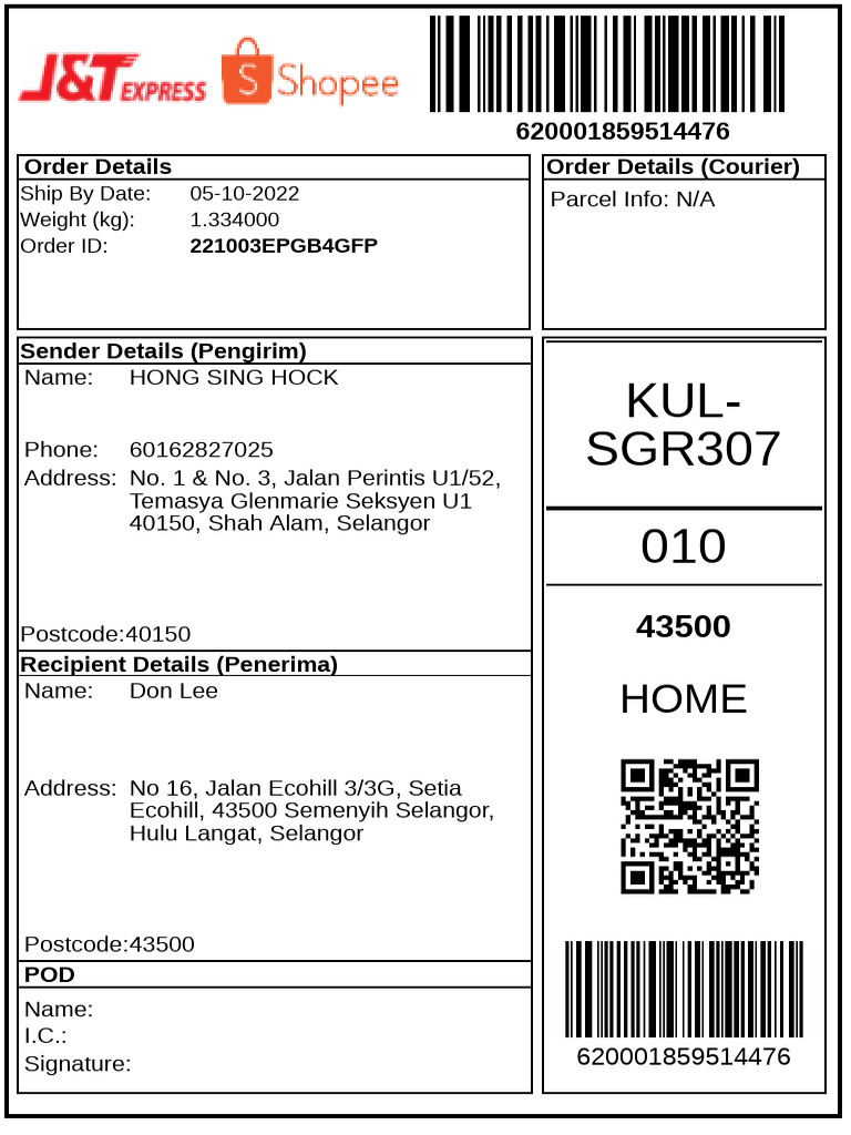 Delivery Order for Postcode 43500 | PDF