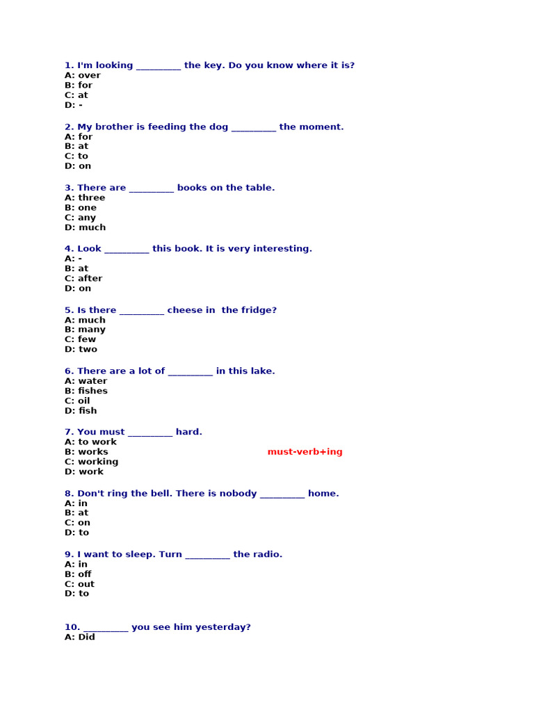 English Grammar Quiz: Fill in the Blanks | PDF