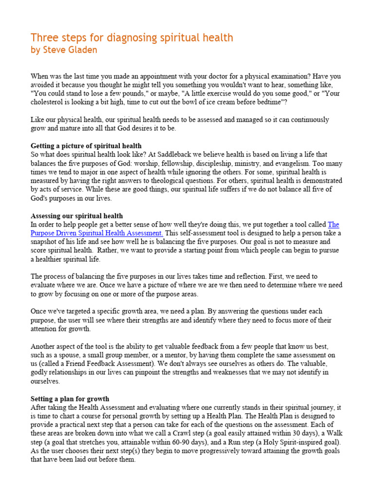 Three Steps For Diagnosing Spiritual Health | PDF | Psychology