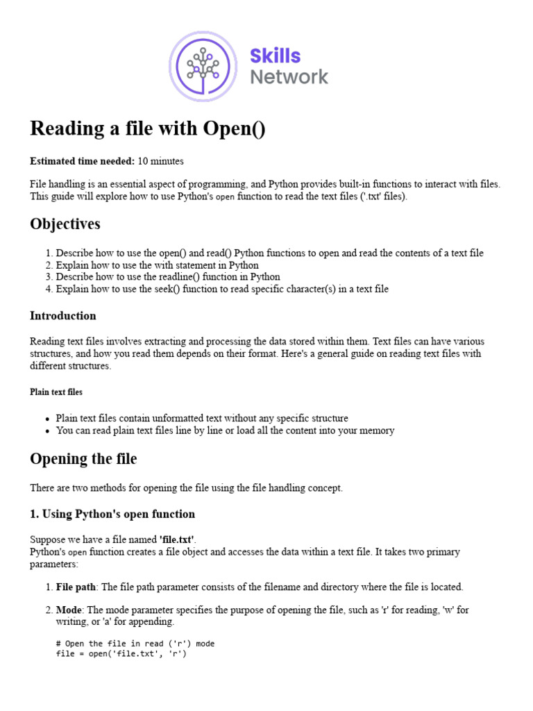 Reading A File With Open | PDF | Computer File | Text File