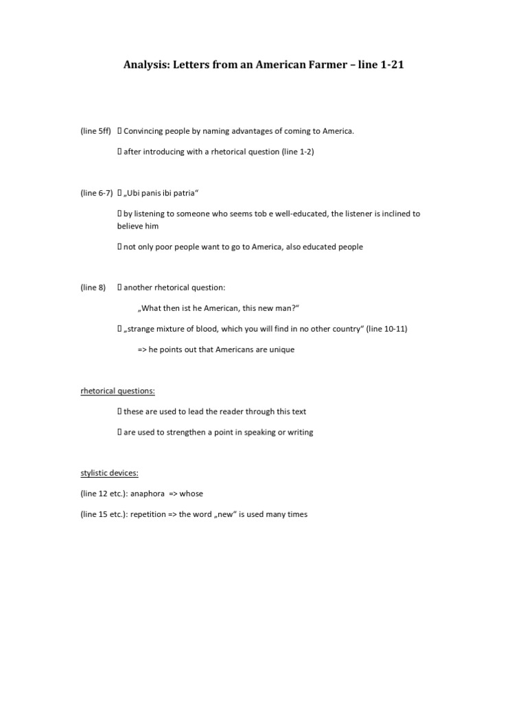Analysis - Letters From An American Farmer | PDF