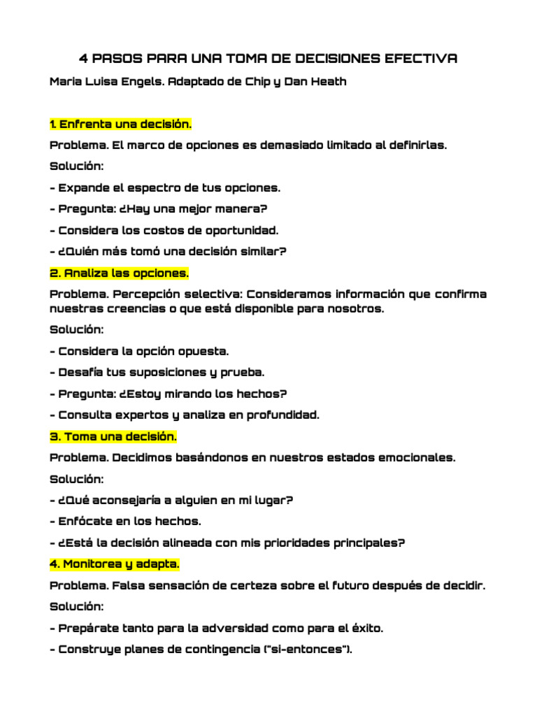 Toma de Decisiones Efectiva en 4 Pasos | PDF