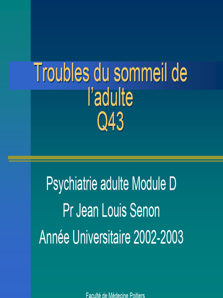 Troubles du sommeil chez l'adulte | PDF | Insomnie | Sommeil