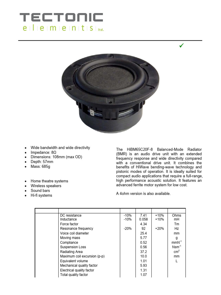 HiBM65C20F-8 BMR Data Sheet | PDF | Loudspeaker | Telecommunications ...