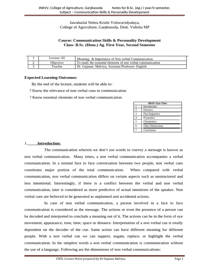 Understanding Non-Verbal Cues | PDF | Nonverbal Communication ...