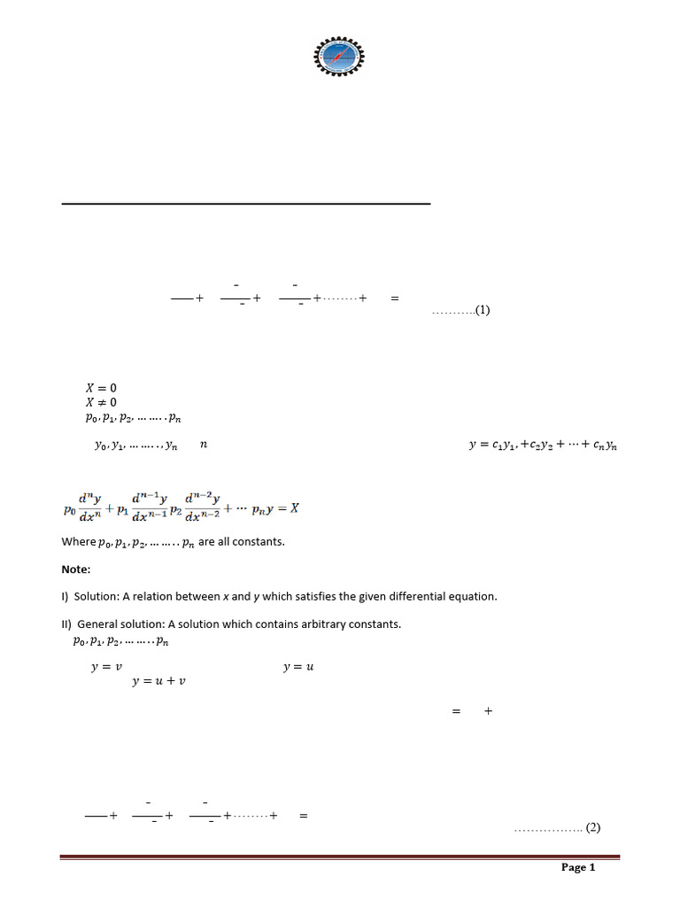 Unit 4- Ordinary Differential Equations of Higher Order1 | PDF ...