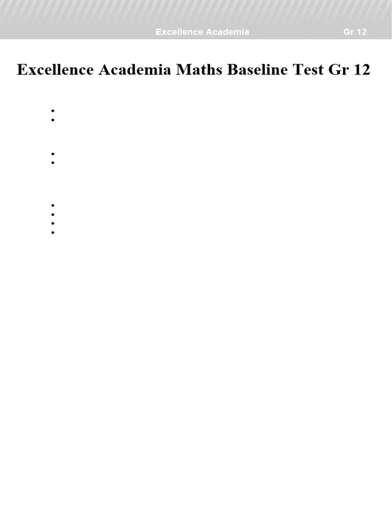 Math Baseline Test | PDF | Algebra | Mathematical Analysis