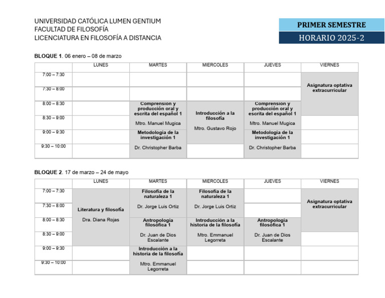 Horario Filosofía a Distancia 2025-2 | PDF | Educación en artes liberales