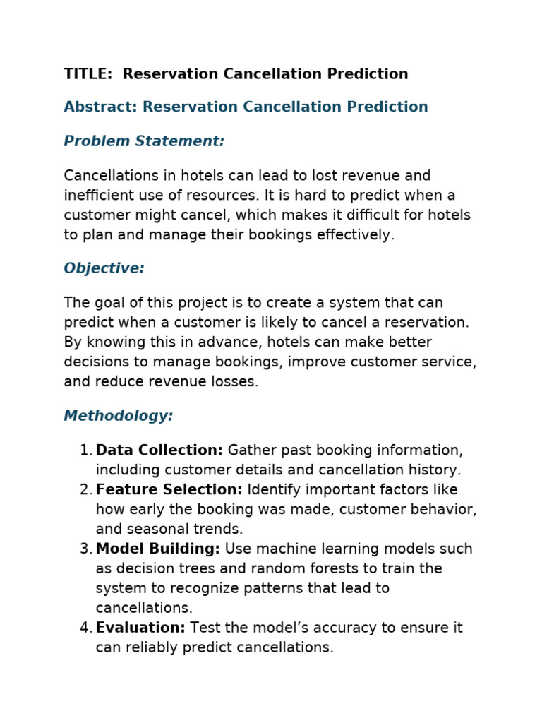 Reservation Cancellation Prediction | PDF
