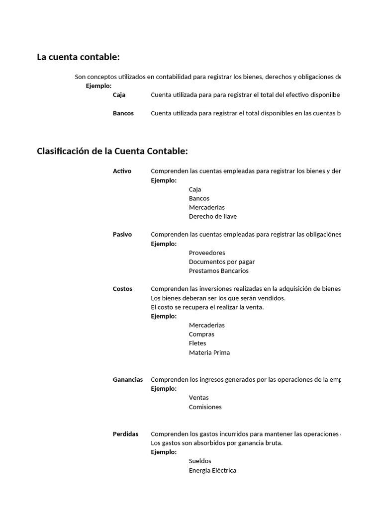 Clasificación y Registro de Cuentas Contables | PDF | Contabilidad ...