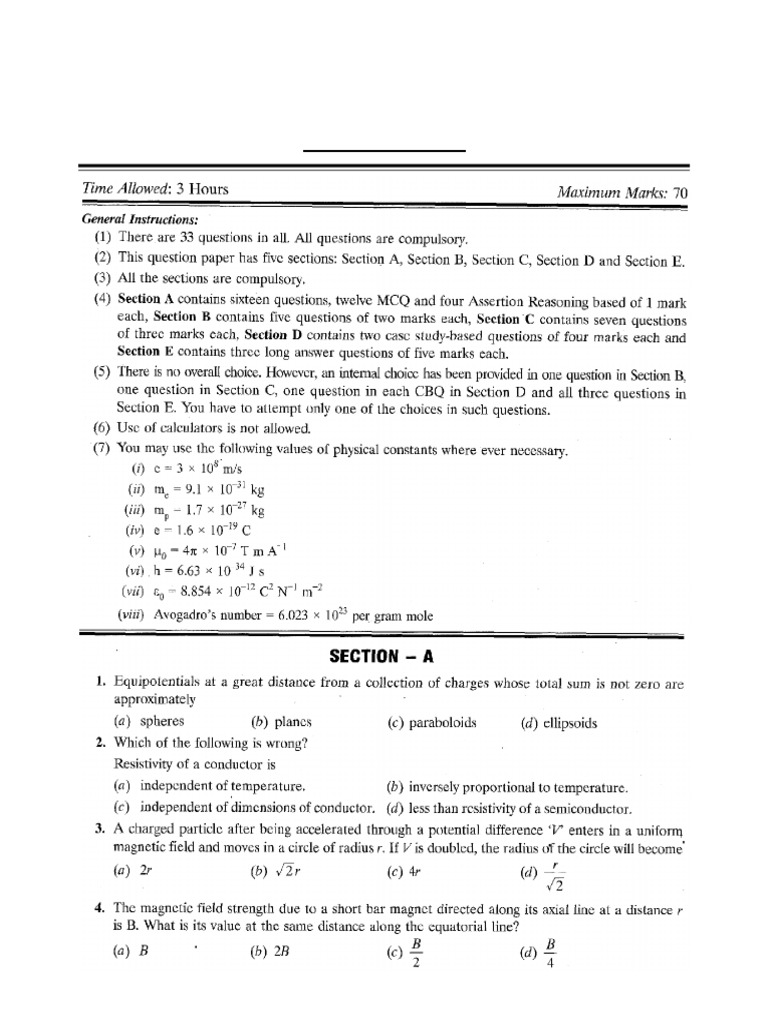 Class XII Physics Sample Paper 06 | PDF